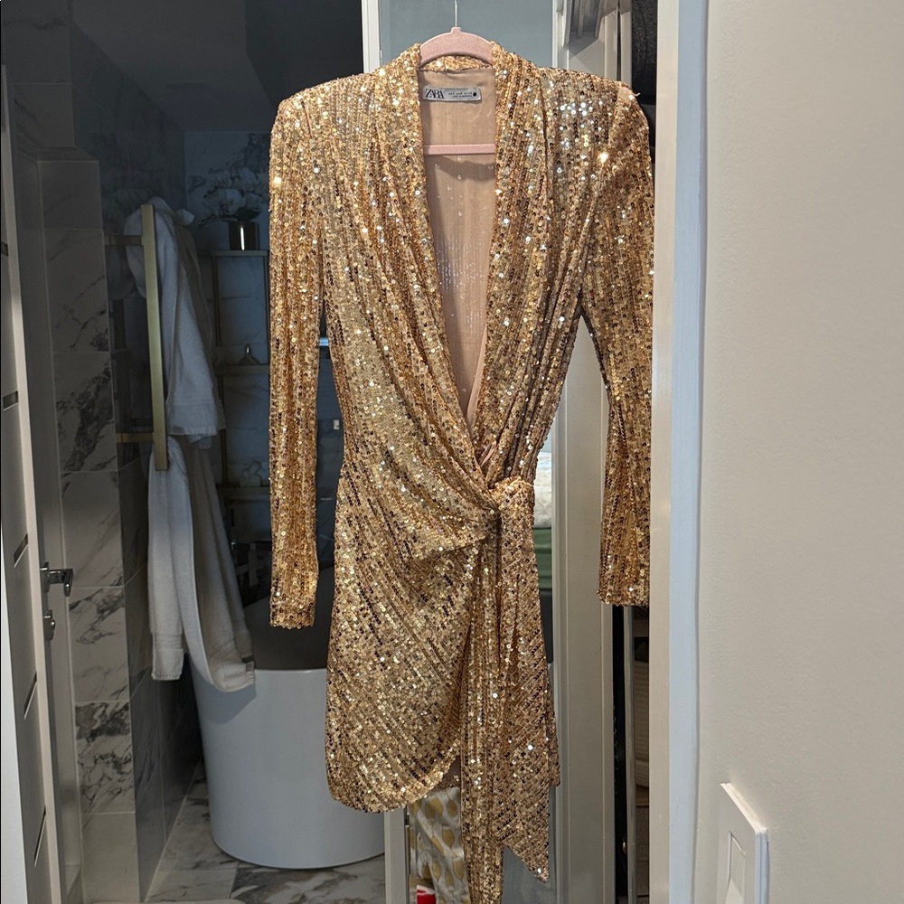 Zara Shimmering Gold Sequin Dress